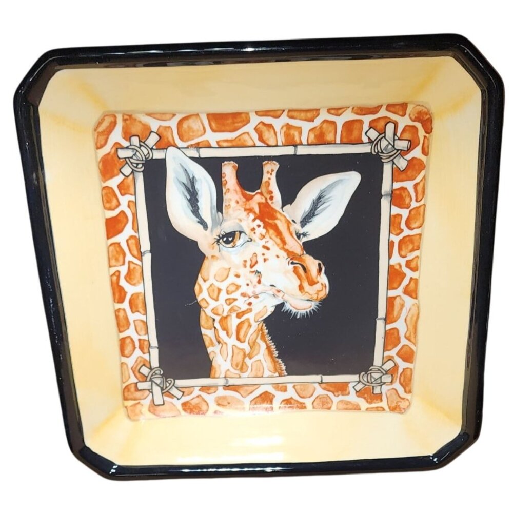 Vintage 1998 Lotus M Stark Buckley African Safari Giraffe Square Serving Platter